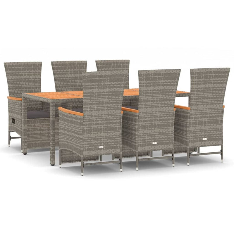 vidaXL 7 Piece Garden Dining Set with Cushions Grey Poly Rattan
