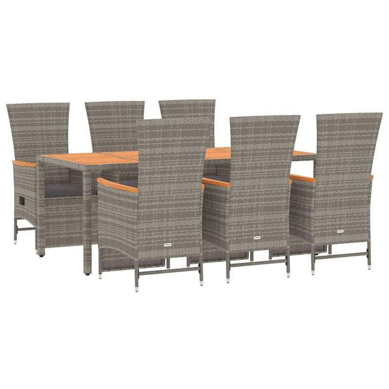 vidaXL 7 Piece Garden Dining Set with Cushions Grey Poly Rattan