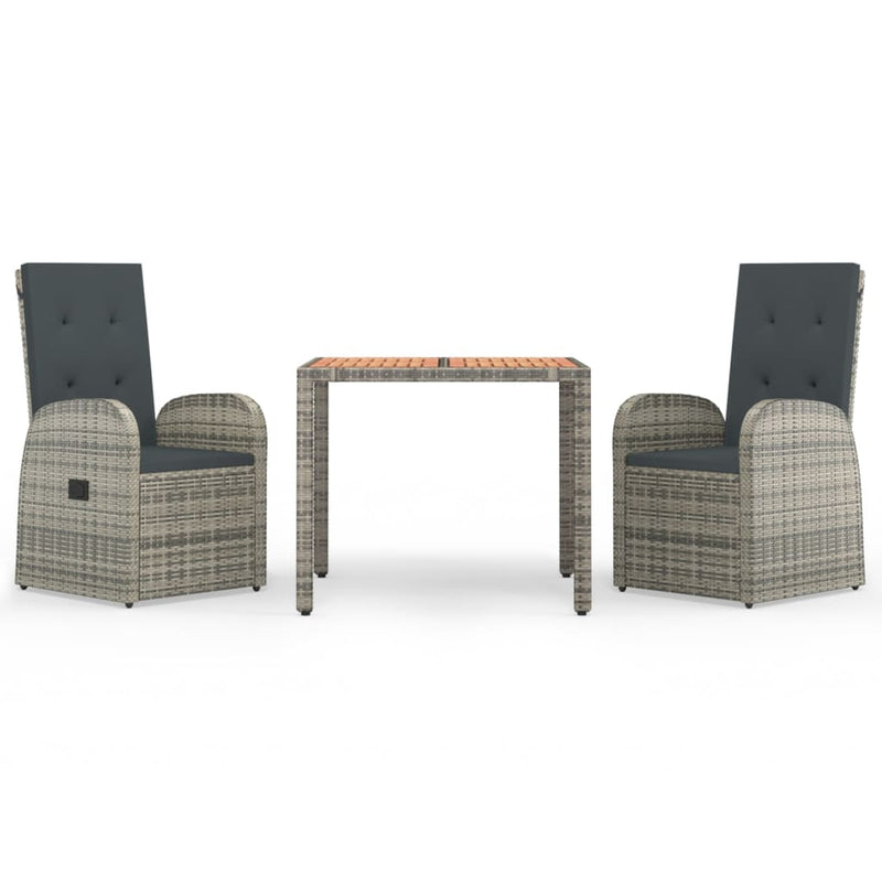 vidaXL 3 Piece Garden Dining Set with Cushions Grey Poly Rattan