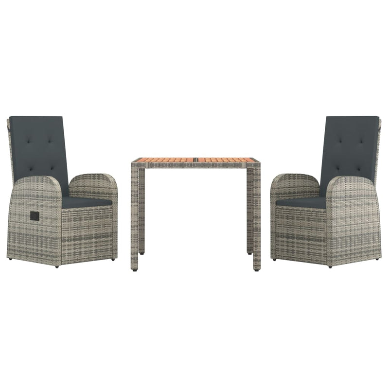vidaXL 3 Piece Garden Dining Set with Cushions Grey Poly Rattan
