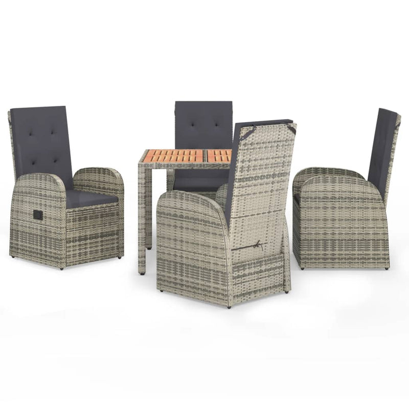 vidaXL 5 Piece Garden Dining Set with Cushions Grey Poly Rattan