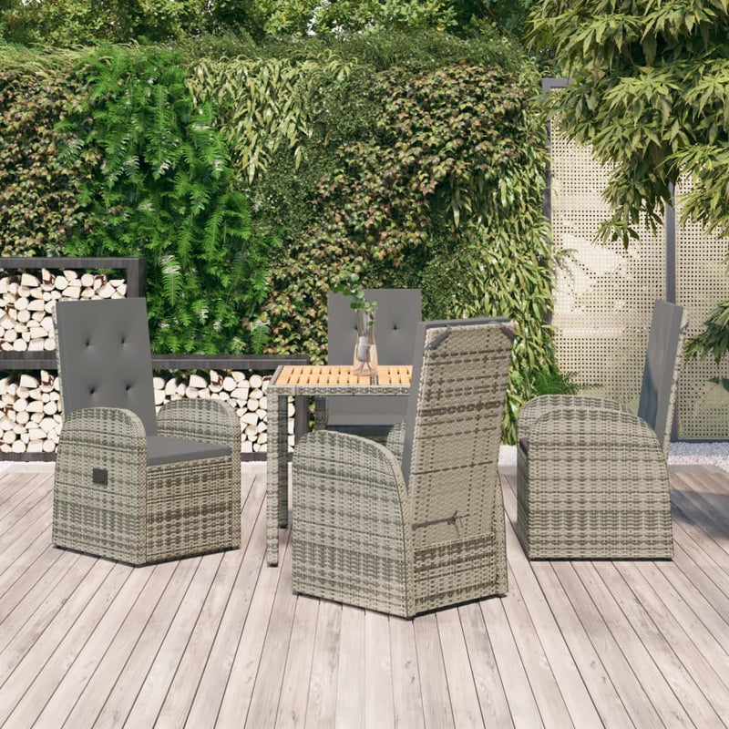 vidaXL 5 Piece Garden Dining Set with Cushions Grey Poly Rattan
