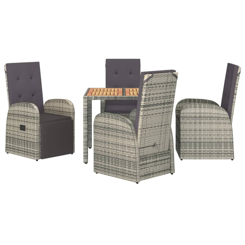 vidaXL 5 Piece Garden Dining Set with Cushions Grey Poly Rattan