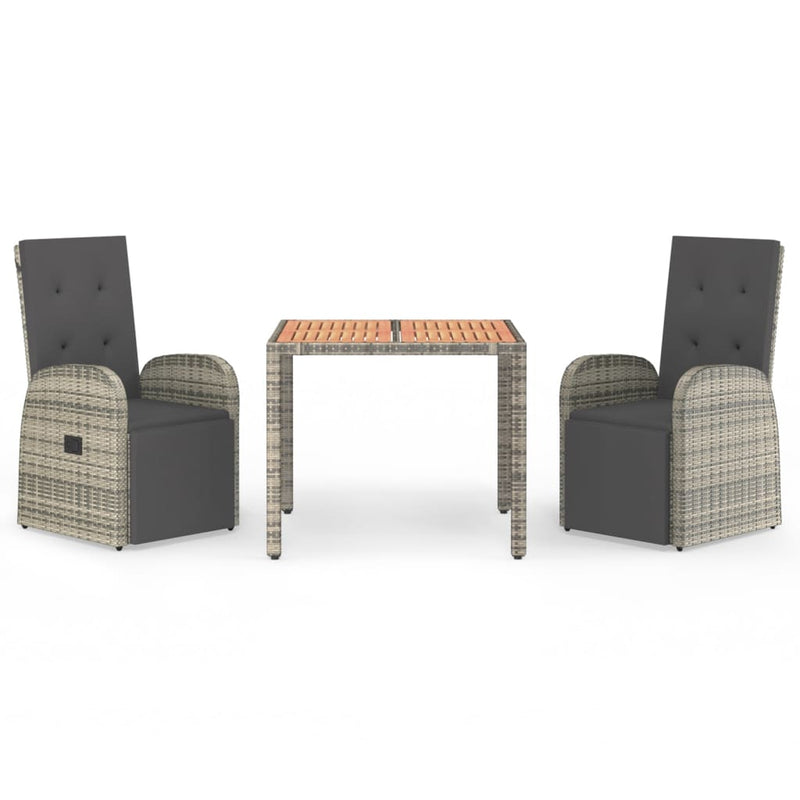 vidaXL 3 Piece Garden Dining Set with Cushions Grey Poly Rattan