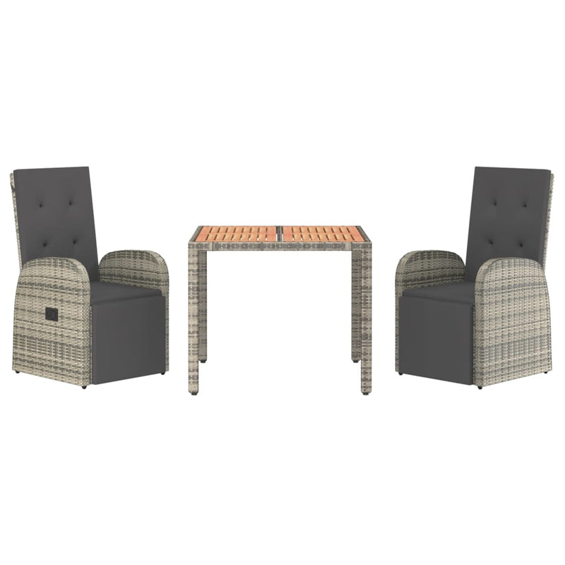 vidaXL 3 Piece Garden Dining Set with Cushions Grey Poly Rattan