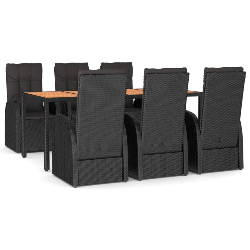 vidaXL 7 Piece Garden Dining Set with Cushions Black Poly Rattan