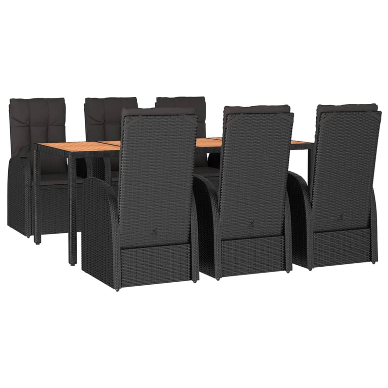 vidaXL 7 Piece Garden Dining Set with Cushions Black Poly Rattan