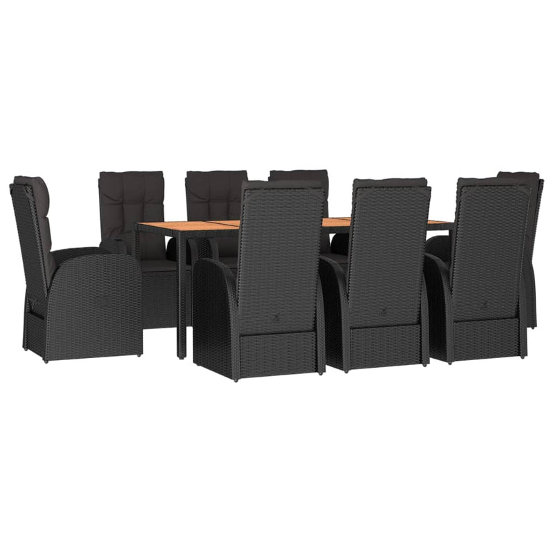 vidaXL 9 Piece Garden Dining Set with Cushions Black Poly Rattan