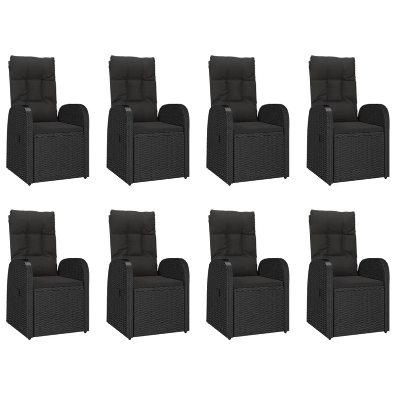 vidaXL 9 Piece Garden Dining Set with Cushions Black Poly Rattan