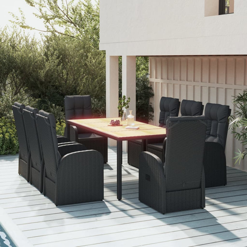 vidaXL 9 Piece Garden Dining Set with Cushions Black Poly Rattan