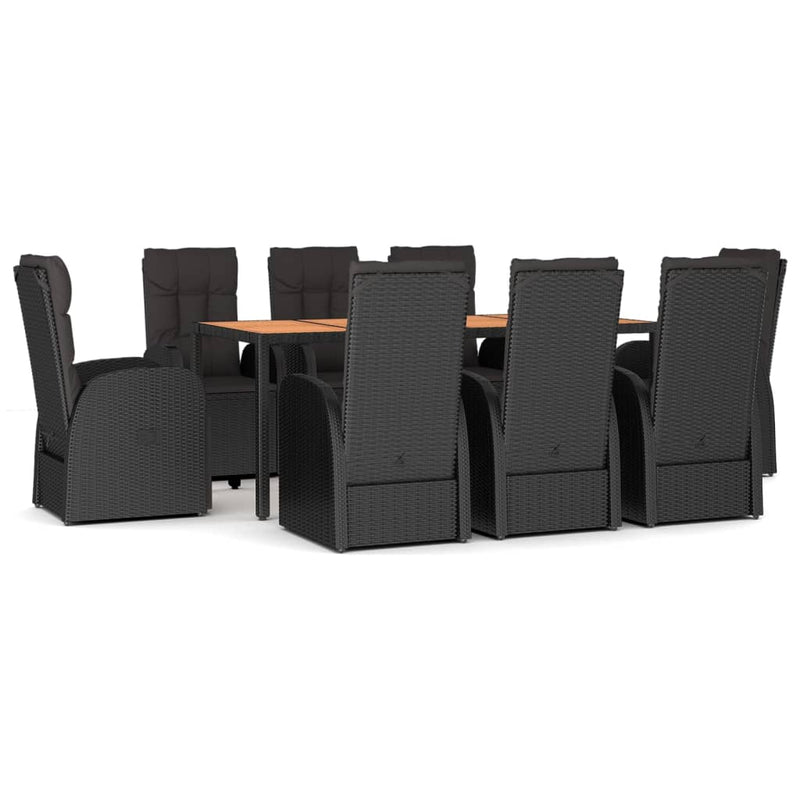 vidaXL 9 Piece Garden Dining Set with Cushions Black Poly Rattan