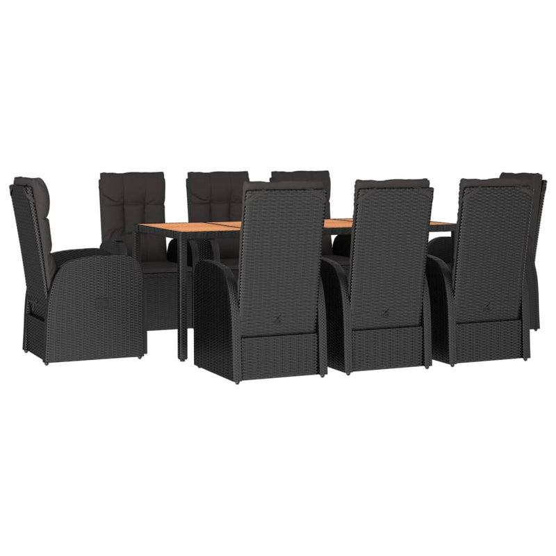vidaXL 9 Piece Garden Dining Set with Cushions Black Poly Rattan