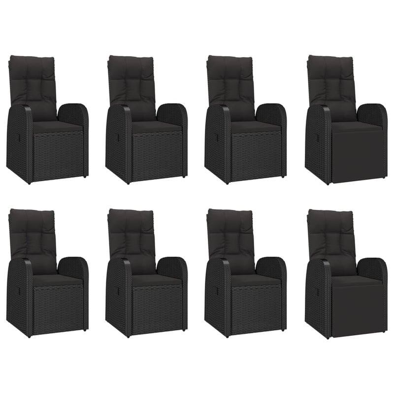 vidaXL 9 Piece Garden Dining Set with Cushions Black Poly Rattan
