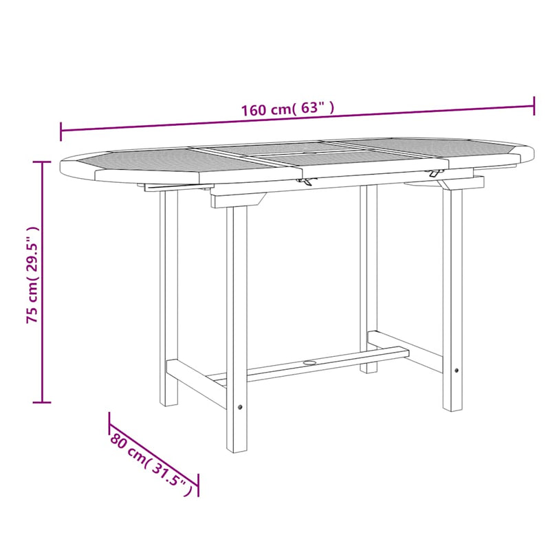 Extending Garden Table 110-160x80x75 cm Solid Wood Teak