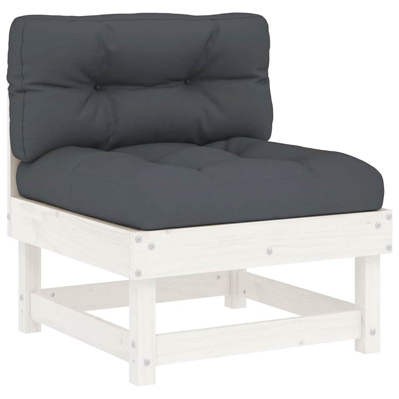 vidaXL Middle Sofa with Cushions White Solid Wood Pine