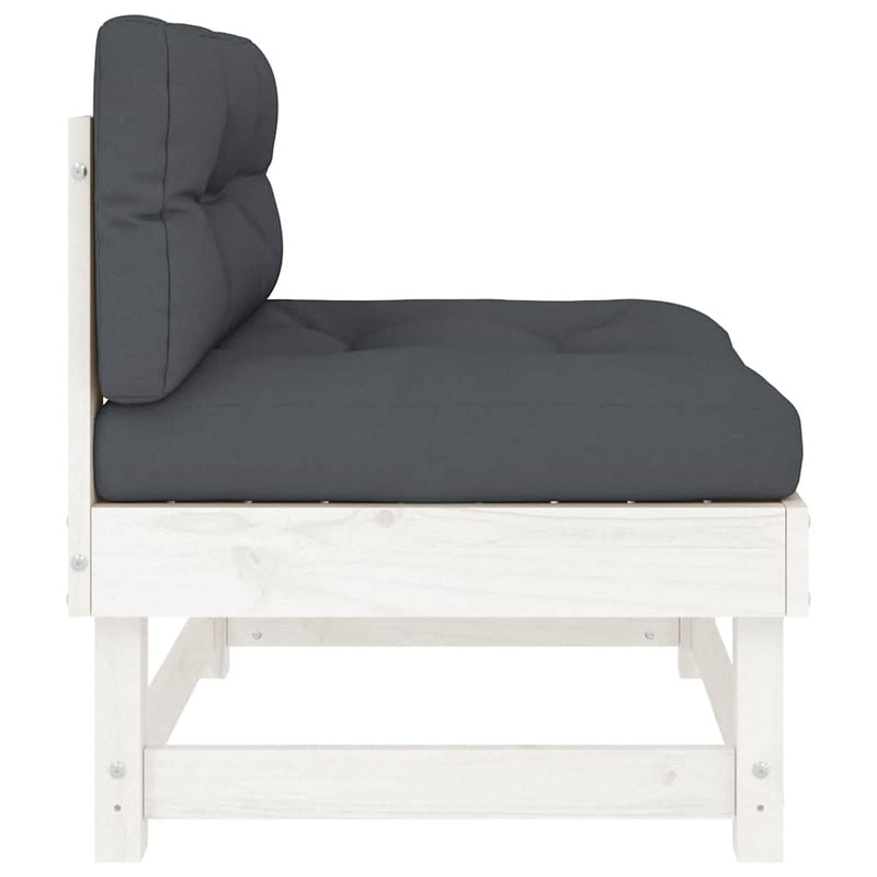 vidaXL Middle Sofa with Cushions White Solid Wood Pine