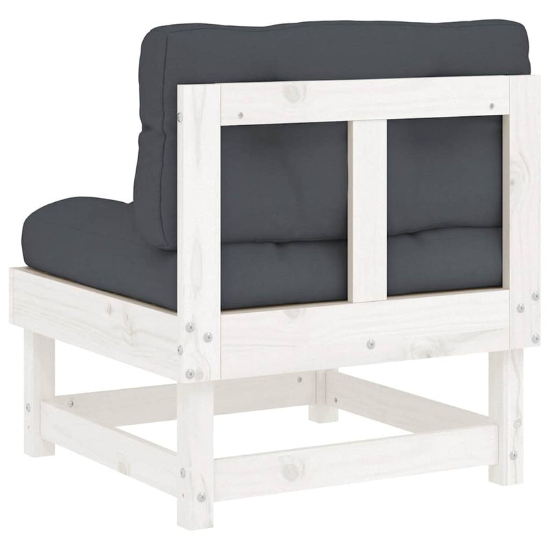 vidaXL Middle Sofa with Cushions White Solid Wood Pine