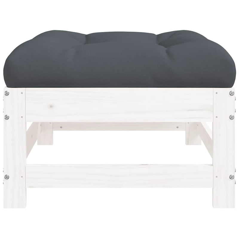 vidaXL Garden Footstool with Cushion White Solid Wood Pine