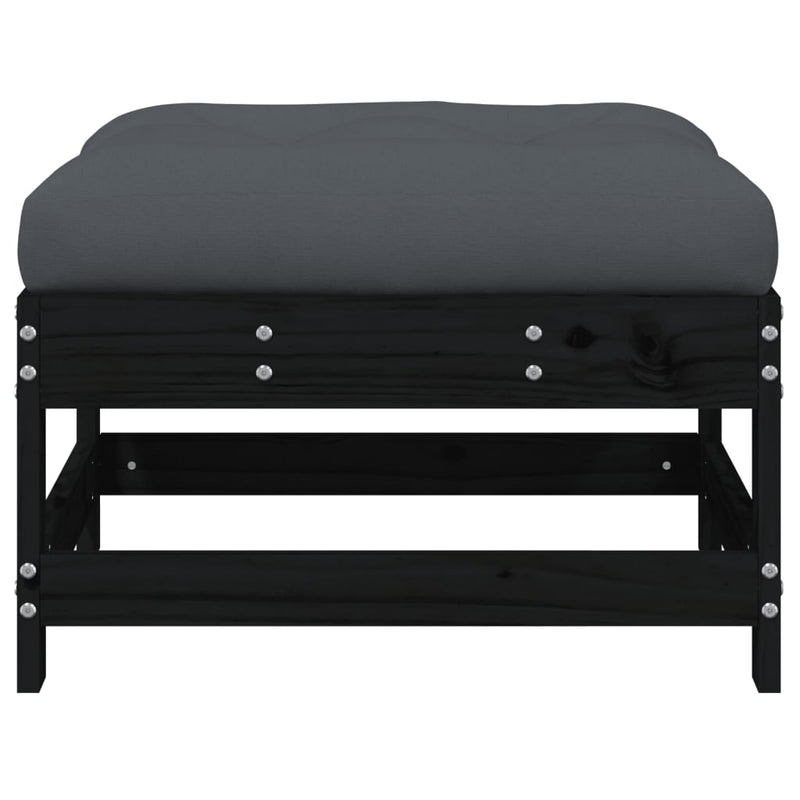 vidaXL Garden Footstools with Cushions 2pcs Black Solid Wood Pine