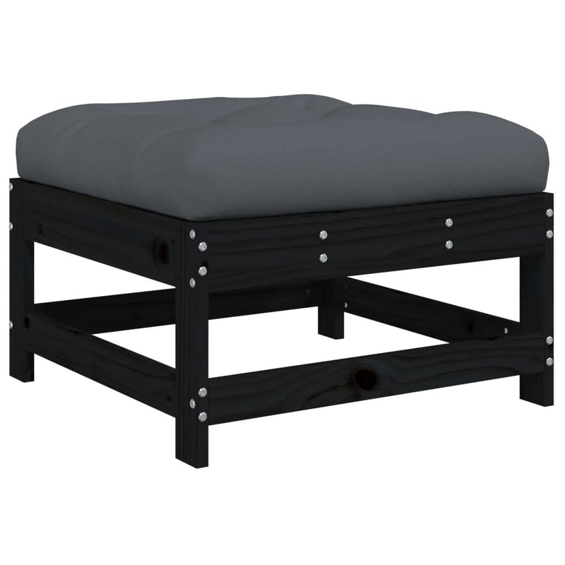 vidaXL Garden Footstools with Cushions 2pcs Black Solid Wood Pine