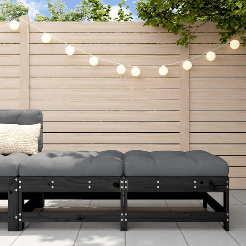 vidaXL Garden Footstools with Cushions 2pcs Black Solid Wood Pine