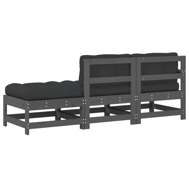 vidaXL 3 Piece Garden Lounge Set with Cushions Grey Solid Wood