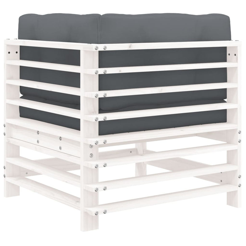 vidaXL Corner Sofa with Cushions White Solid Wood Pine