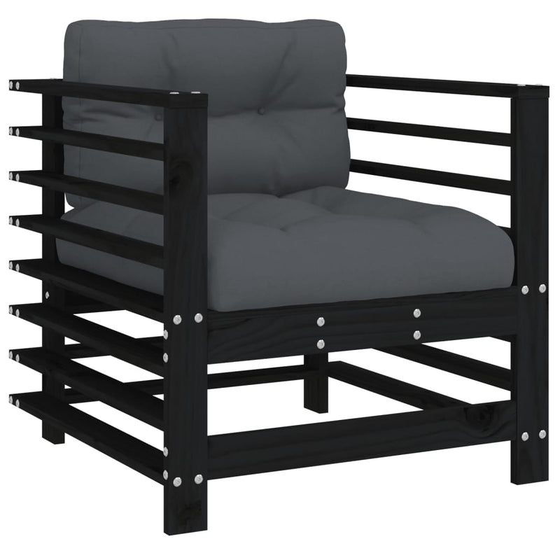 vidaXL Garden Chairs with Cushions 2 pcs Black Solid Wood Pine