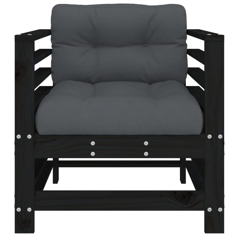 vidaXL Garden Chairs with Cushions 2 pcs Black Solid Wood Pine