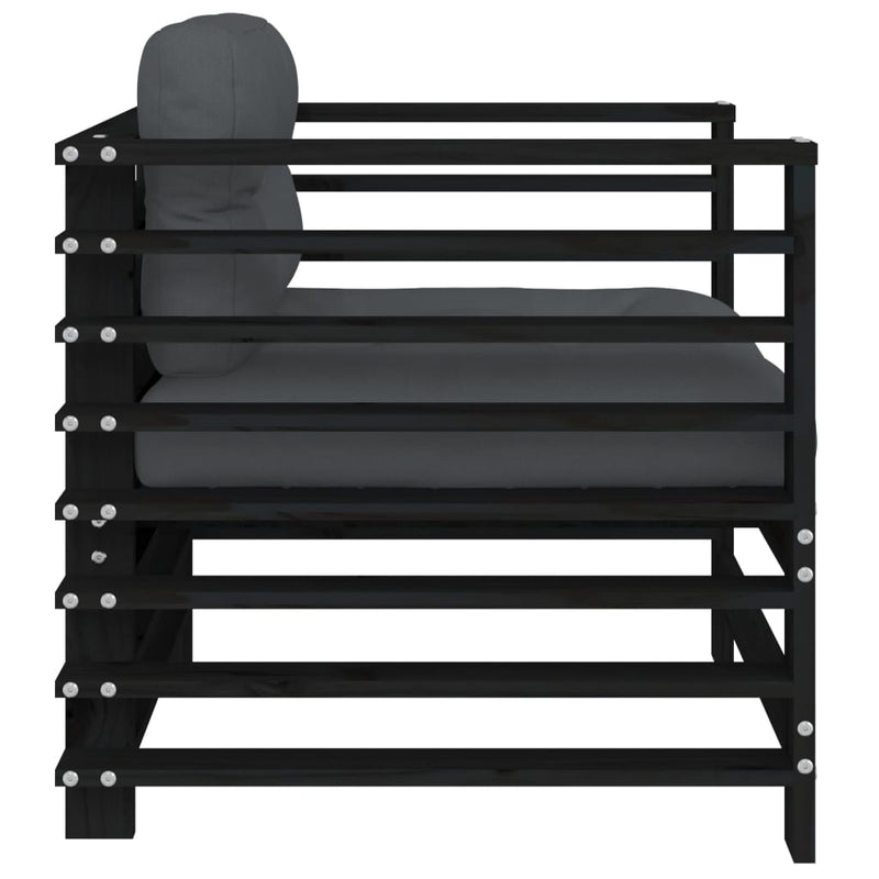 vidaXL Garden Chairs with Cushions 2 pcs Black Solid Wood Pine