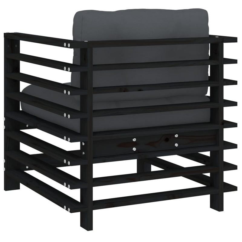 vidaXL Garden Chairs with Cushions 2 pcs Black Solid Wood Pine