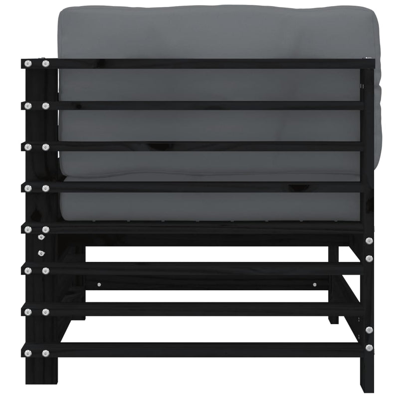 vidaXL Corner Sofas with Cushions 2 pcs Black Solid Wood Pine