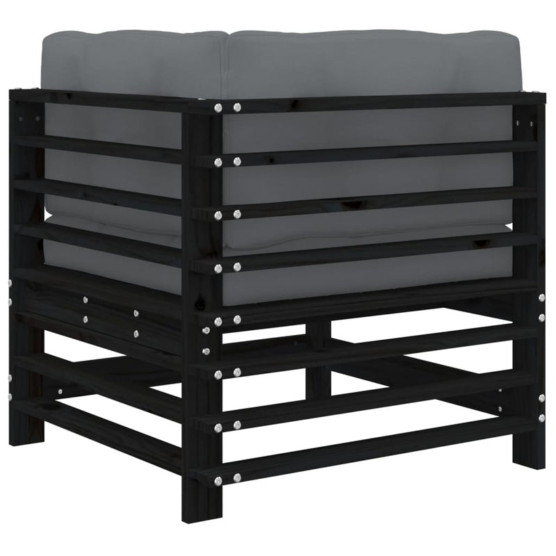 vidaXL Corner Sofas with Cushions 2 pcs Black Solid Wood Pine