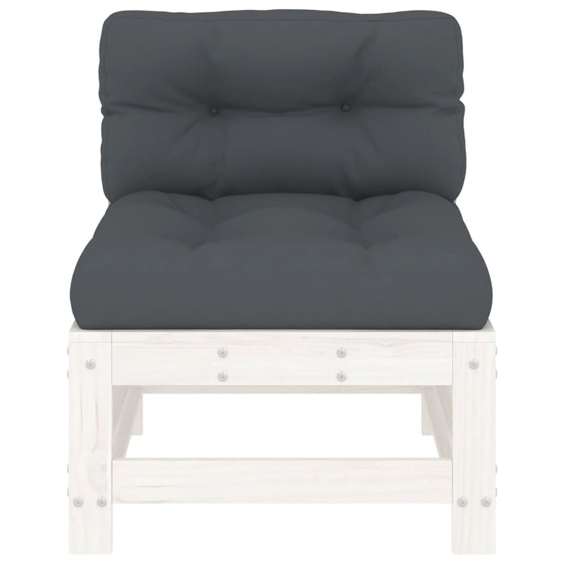 vidaXL Middle Sofas with Cushions 2 pcs White Solid Wood Pine