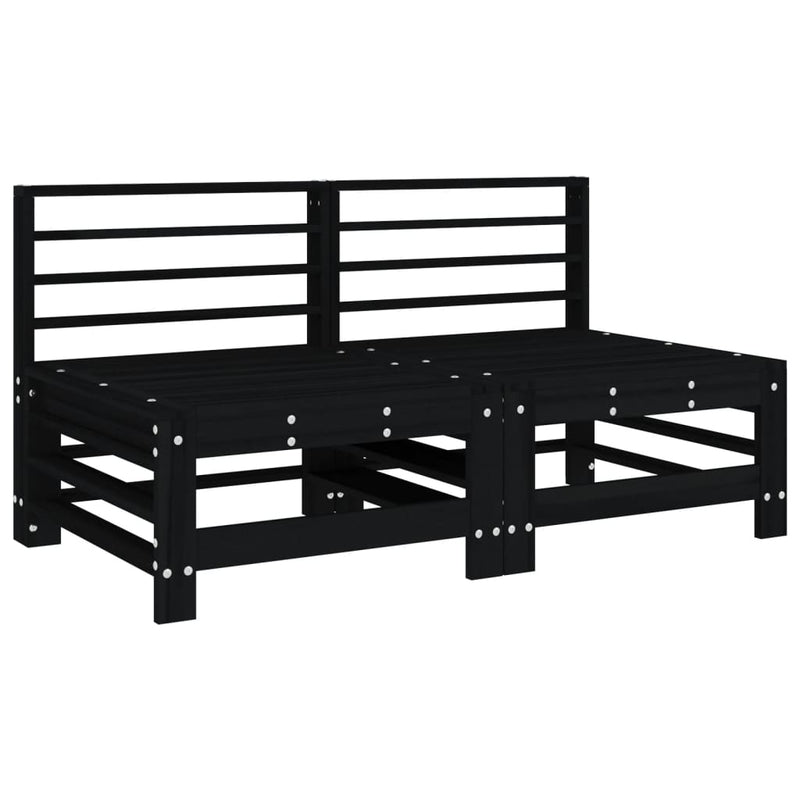 vidaXL Middle Sofas with Cushions 2 pcs Black Solid Wood Pine