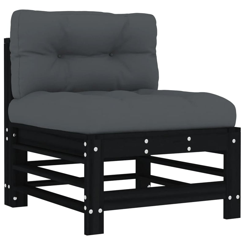 vidaXL Middle Sofas with Cushions 2 pcs Black Solid Wood Pine
