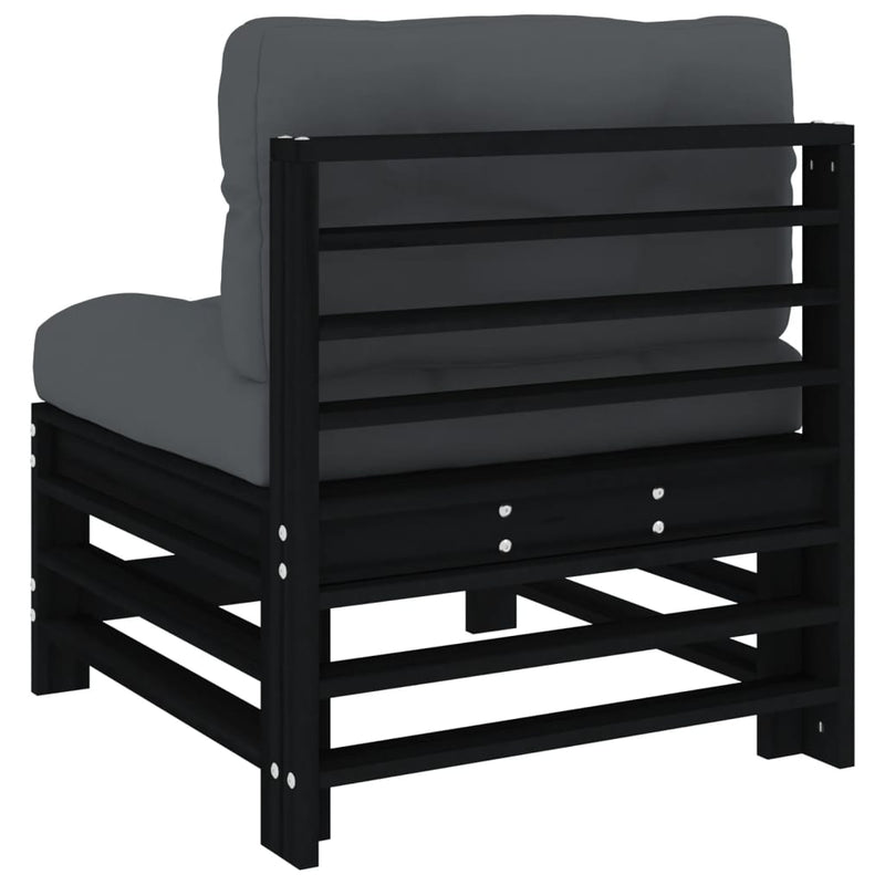 vidaXL Middle Sofas with Cushions 2 pcs Black Solid Wood Pine