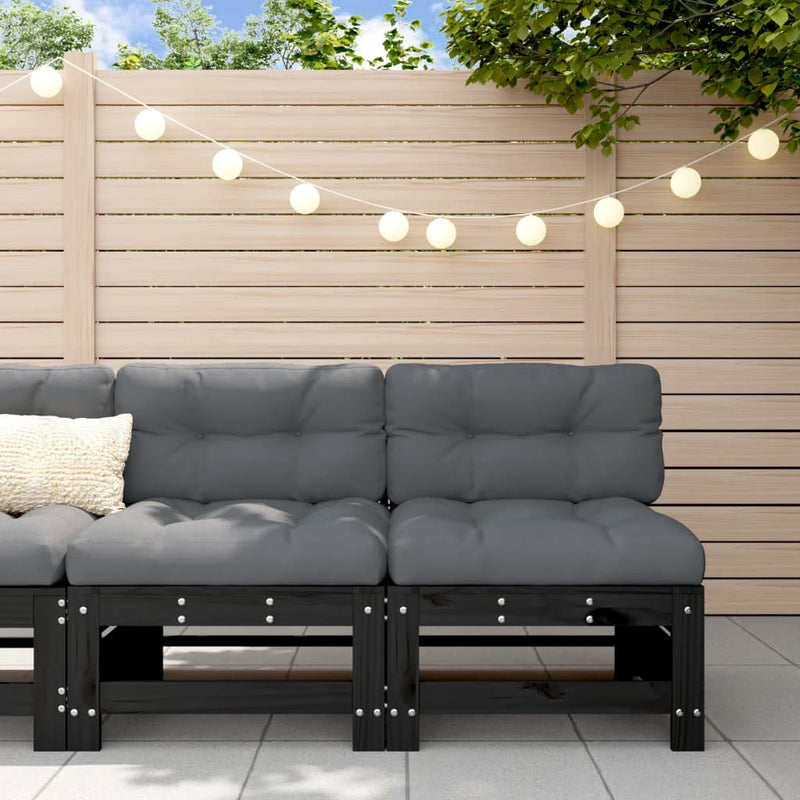 vidaXL Middle Sofas with Cushions 2 pcs Black Solid Wood Pine