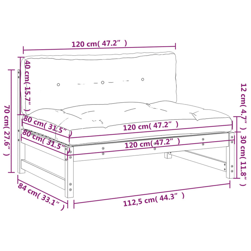vidaXL Middle Sofa 120x80 cm Impregnated Wood Pine