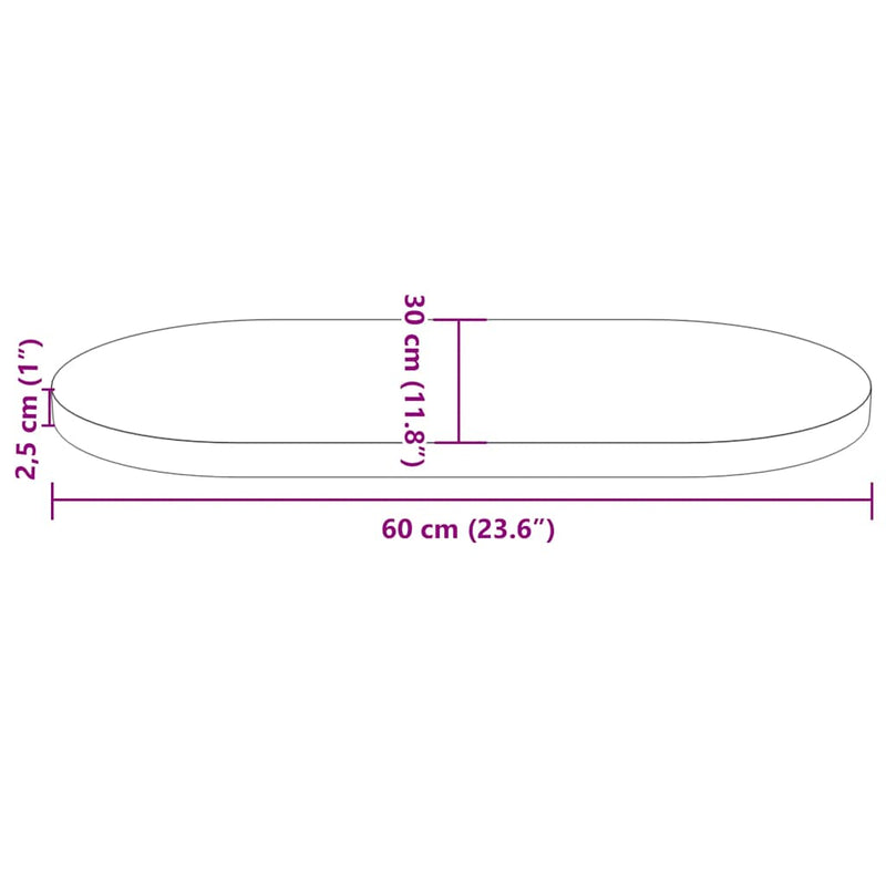 vidaXL Table Top 60x30x2.5 cm Solid Wood Pine Oval