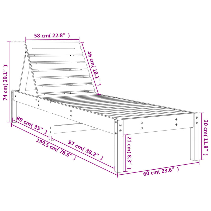 vidaXL Sun Lounger Black 199.5x60x74 cm Solid Wood Pine