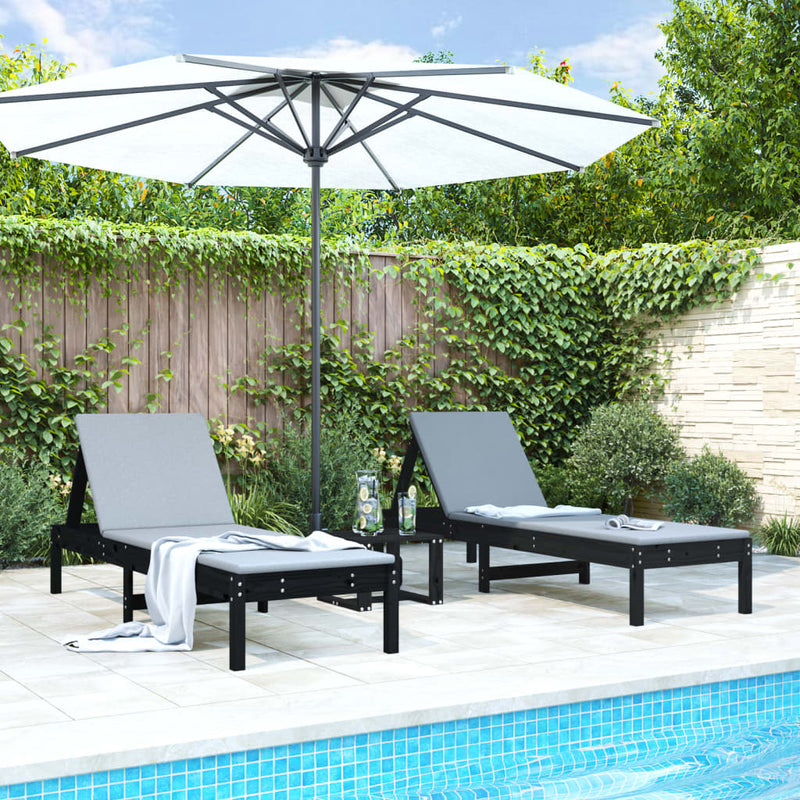 vidaXL Sun Loungers 2 pcs Black 199.5x60x74 cm Solid Wood Pine