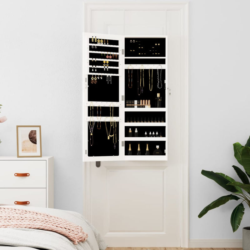 vidaXL Mirror Jewellery Cabinet Wall Mounted White 37.5x10x106 cm