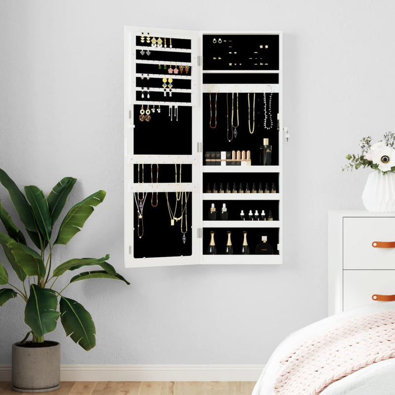 vidaXL Mirror Jewellery Cabinet Wall Mounted White 37.5x10x106 cm