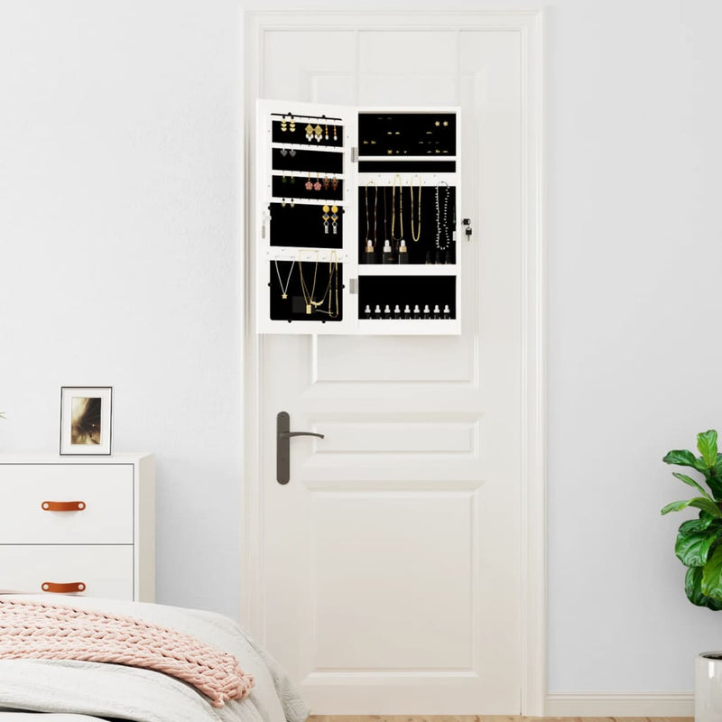 vidaXL Mirror Jewellery Cabinet with LED Lights Wall Mounted White