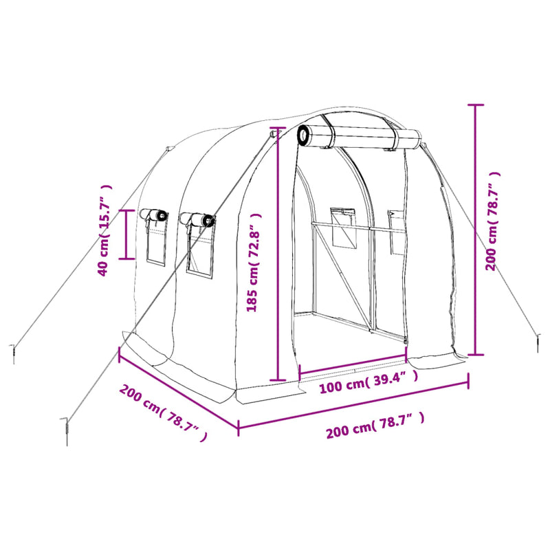 vidaXL Greenhouse with Steel Frame Green 4 m² 2x2x2 m