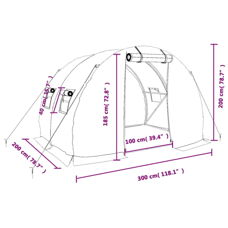 vidaXL Greenhouse with Steel Frame Green 6 m² 3x2x2 m