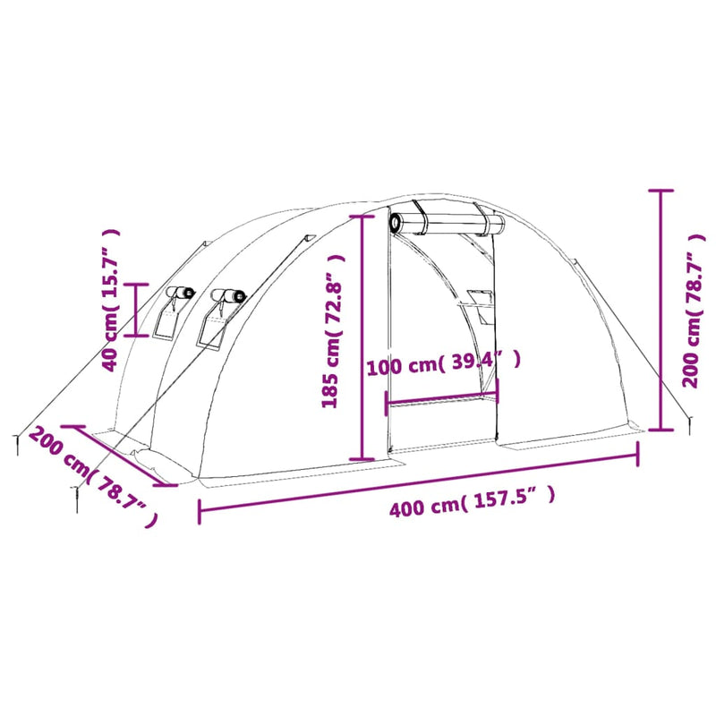 vidaXL Greenhouse with Steel Frame White 8 m² 4x2x2 m