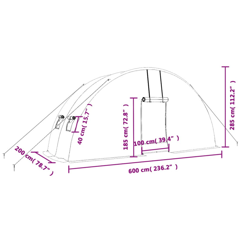 vidaXL Greenhouse with Steel Frame Green 12 m² 6x2x2.85 m