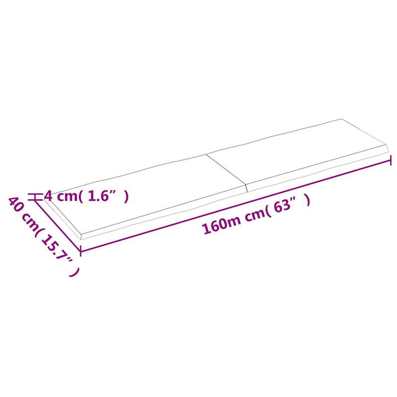 vidaXL Table Top Light Brown 160x40x(2-4)cm Treated Solid Wood Live Edge